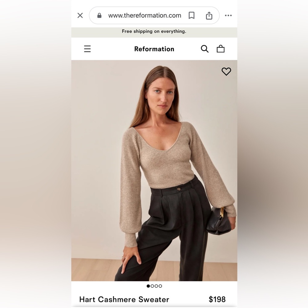 Like-new Reformation Hart Cashmere Sweater in oatmeal, size small